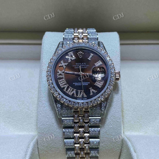 Moissanite Diamond 36mm Brown Dial Rolex Watch customdiamjewel