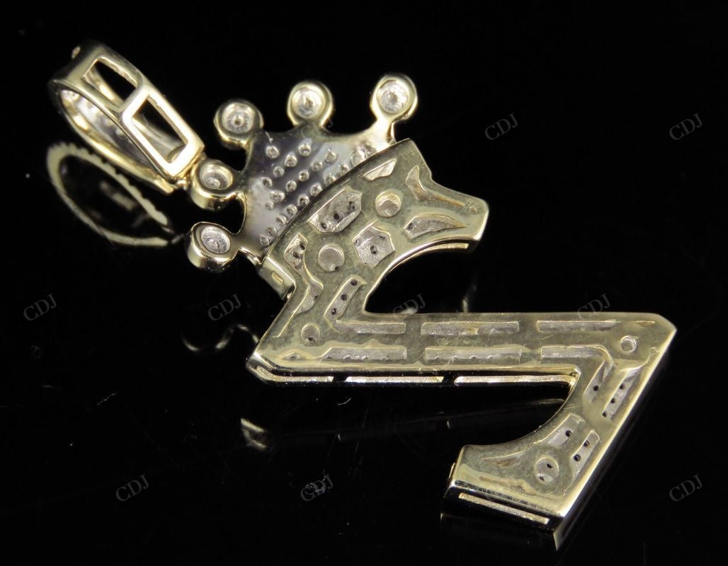 Personalized Crown Initial Letter 'Z' Diamond Solid Gold Pendant CustomDiamJewel