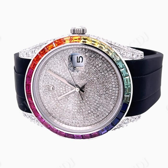Custom Rainbow Bezel Rolex Moissanite Watch customdiamjewel