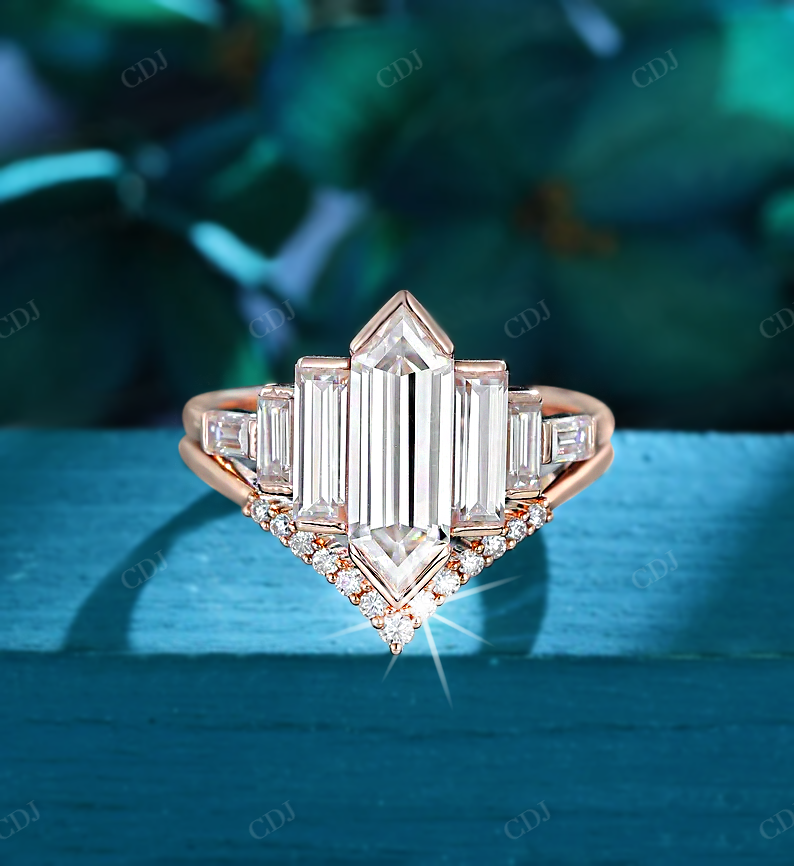 Hexagon and Baguette Cut Lab Grown Diamond Ring Set customdiamjewel