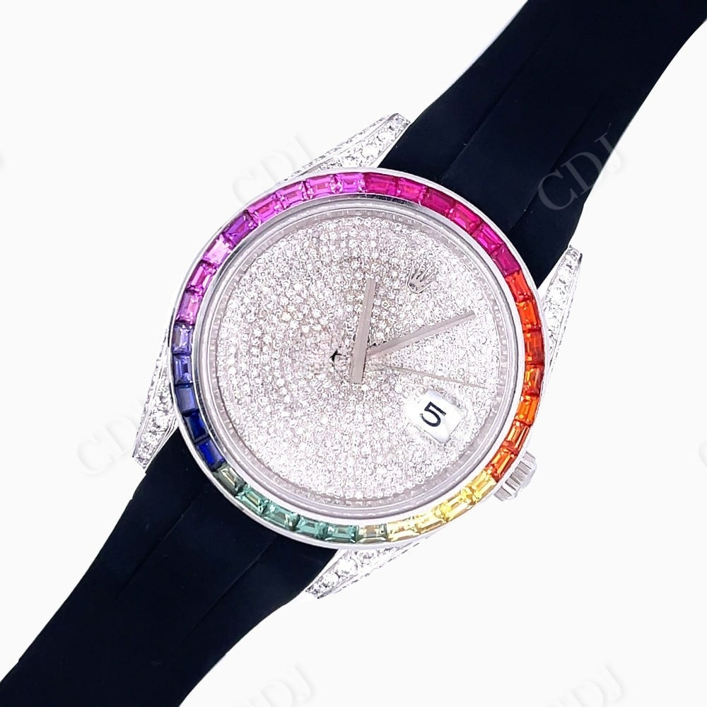 Custom Rainbow Bezel Rolex Moissanite Watch customdiamjewel