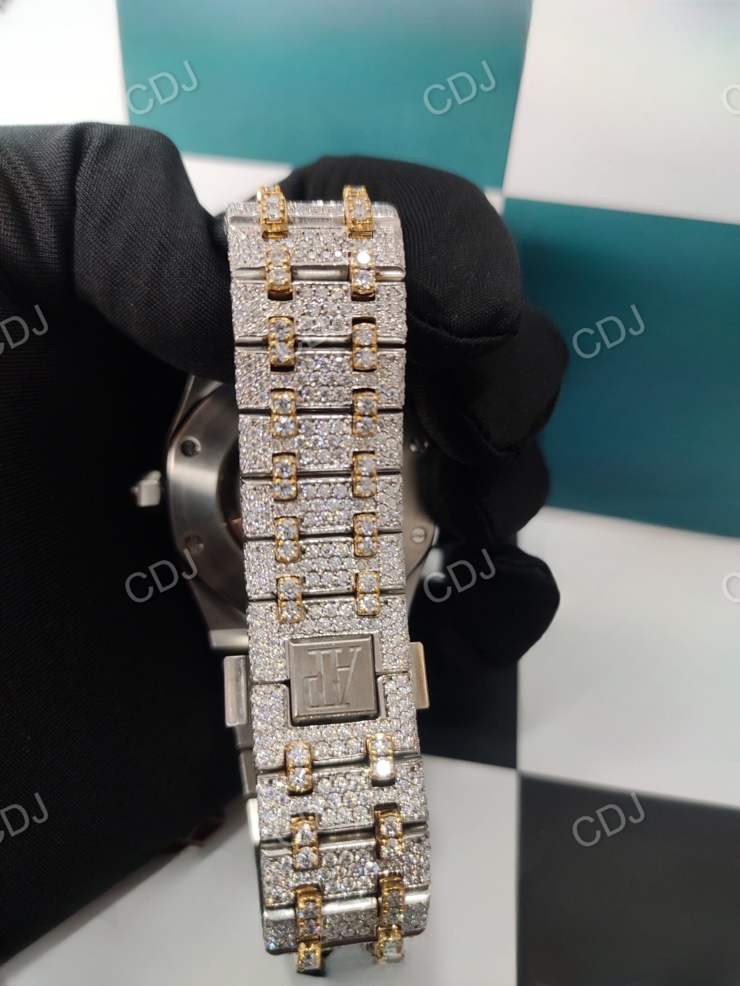Classic AP Colorless Moissanite Big Diamond Watch Two Tone Yellow And White Gold Plated Quartz Diamond Watches  customdiamjewel   