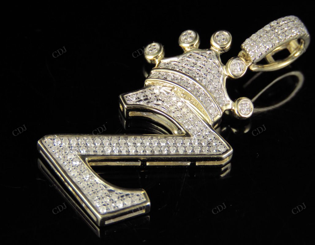 Personalized Crown Initial Letter 'Z' Diamond Solid Gold Pendant CustomDiamJewel