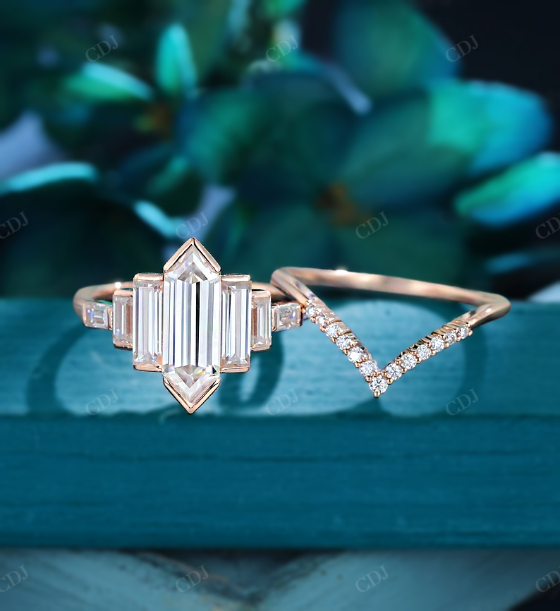 Hexagon and Baguette Cut Lab Grown Diamond Ring Set customdiamjewel