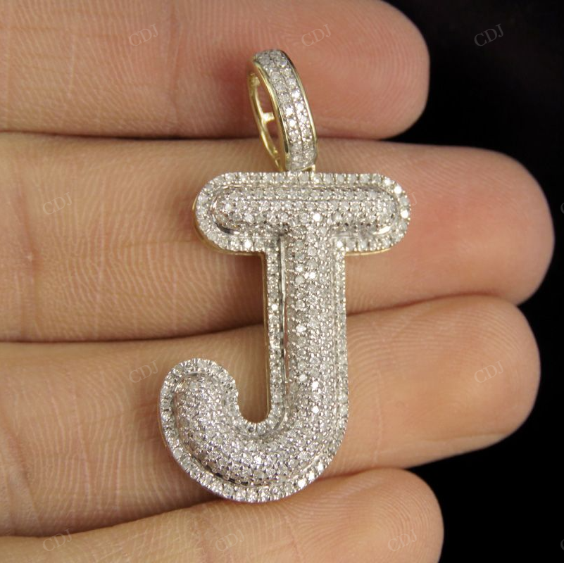 1.4" 0.75 CTW 10K Gold Natural Diamond J Letter Pendant CustomDiamJewel