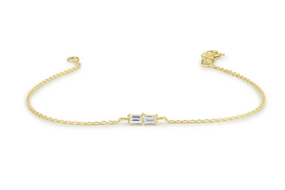 0.12CTW Moissanite Baguette Dainty Diamond Bracelet  customdiamjewel Sterling Silver Yellow Gold VVS-EF