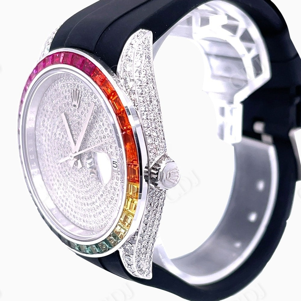 Custom Rainbow Bezel Rolex Moissanite Watch customdiamjewel