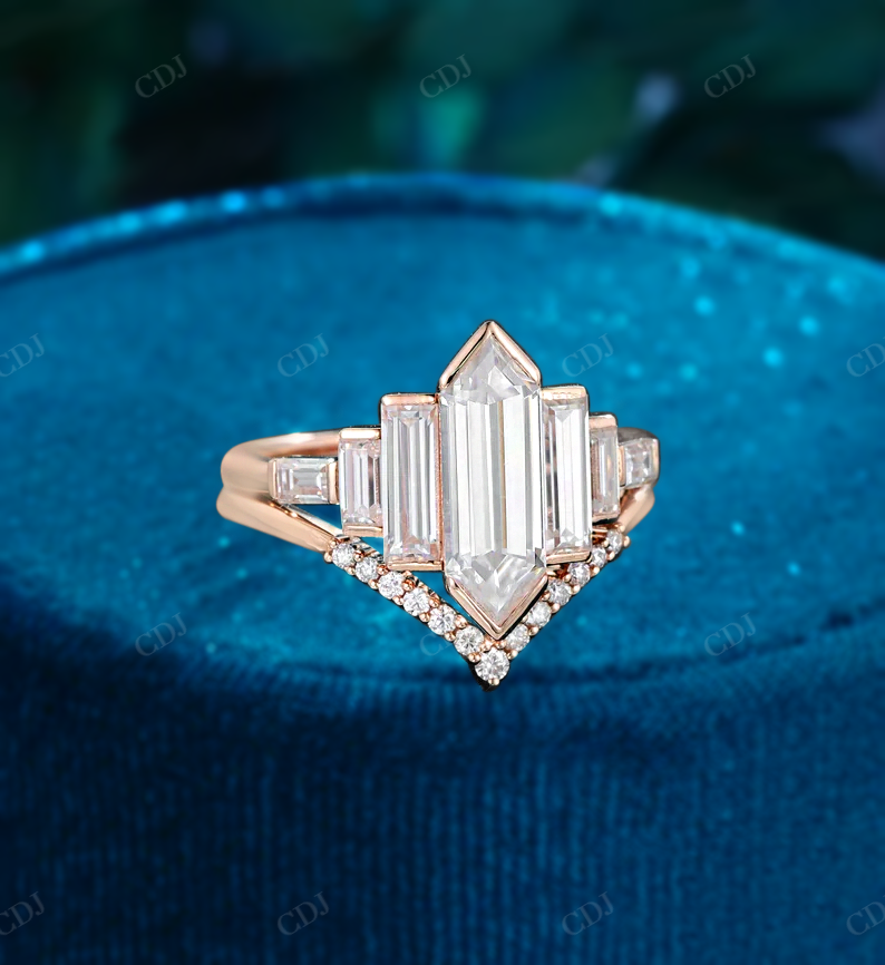 Hexagon and Baguette Cut Lab Grown Diamond Ring Set customdiamjewel