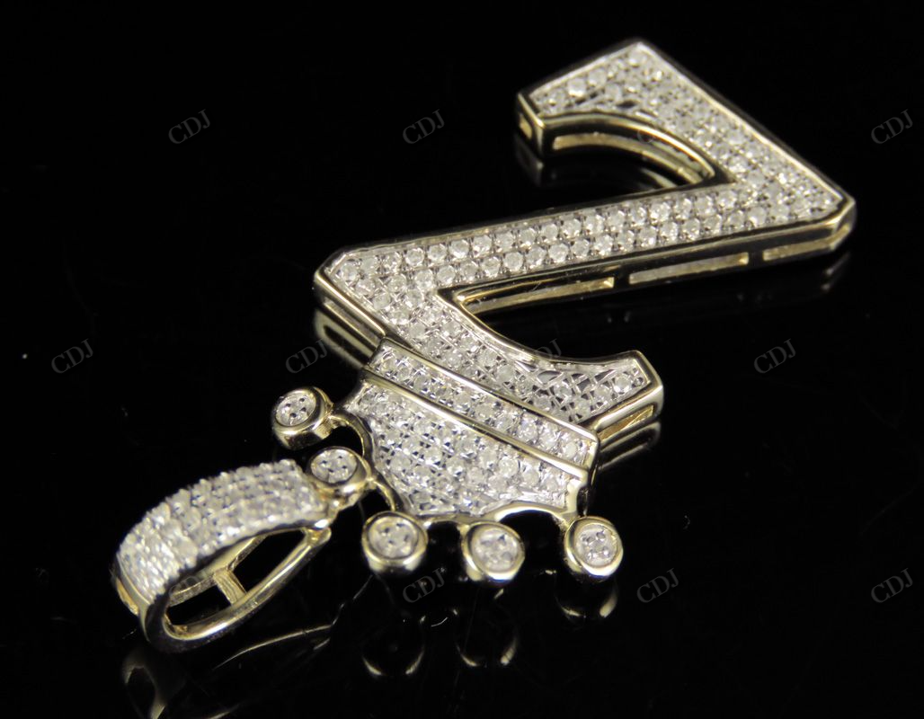 Personalized Crown Initial Letter 'Z' Diamond Solid Gold Pendant CustomDiamJewel