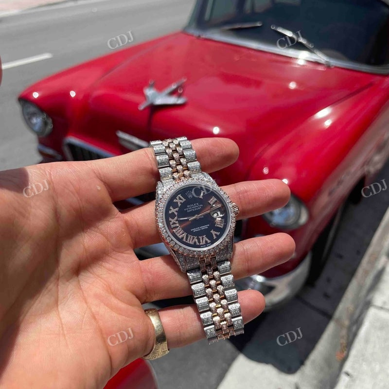 Moissanite Diamond 36mm Brown Dial Rolex Watch customdiamjewel