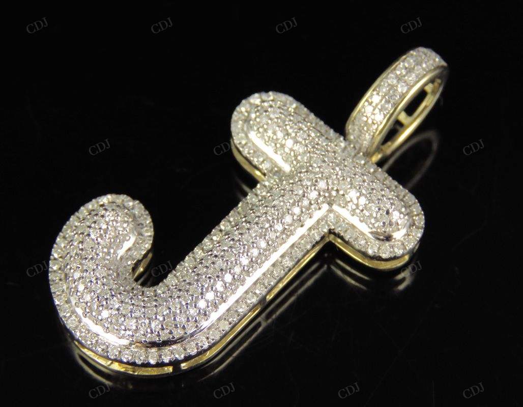 1.4" 0.75 CTW 10K Gold Natural Diamond J Letter Pendant CustomDiamJewel