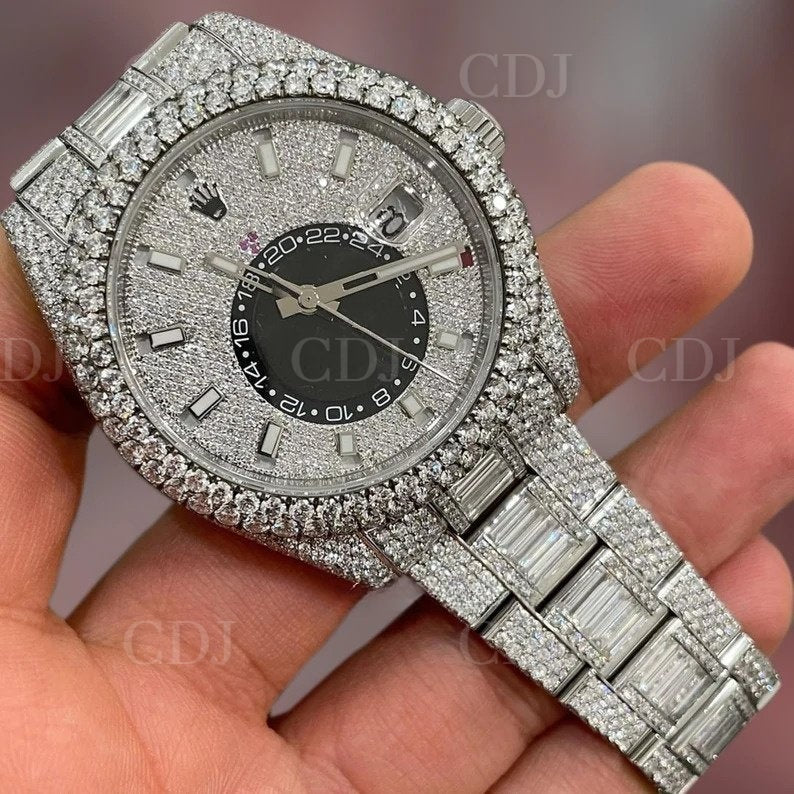 2023 Luxury Classic Hip Hop VVS Moissanite Watches Fully Iced Out Arabic Dial Watches Luxury Automatic Bust Down Watch For Men