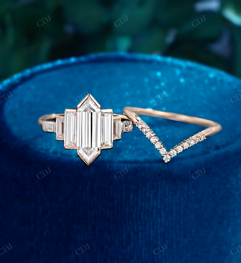 Hexagon and Baguette Cut Lab Grown Diamond Ring Set customdiamjewel