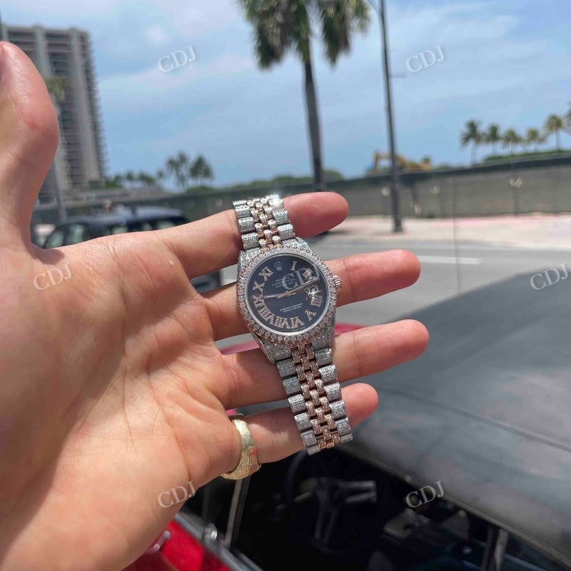 Moissanite Diamond 36mm Brown Dial Rolex Watch customdiamjewel