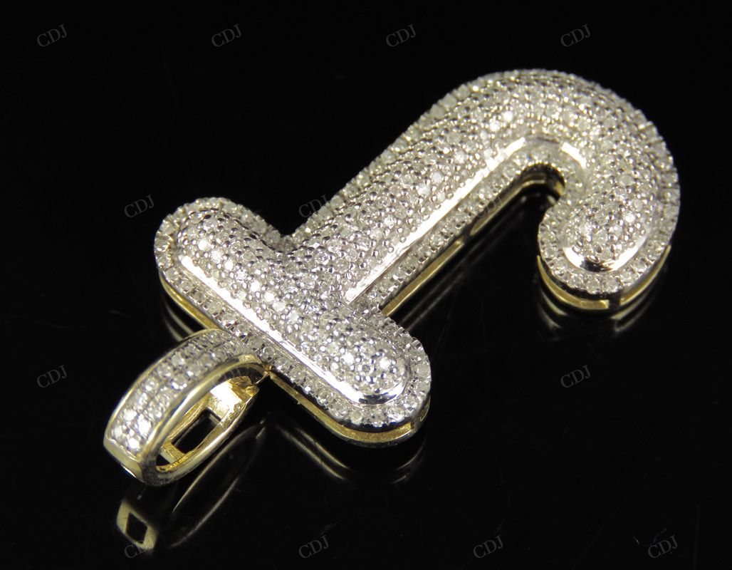 1.4" 0.75 CTW 10K Gold Natural Diamond J Letter Pendant CustomDiamJewel