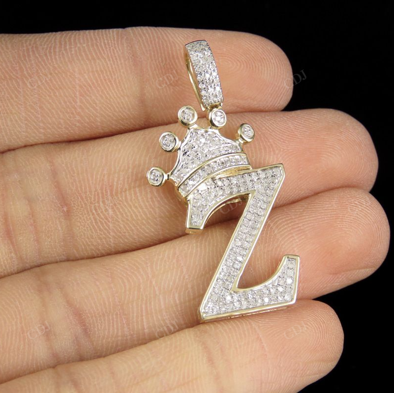 Personalized Crown Initial Letter 'Z' Diamond Solid Gold Pendant CustomDiamJewel