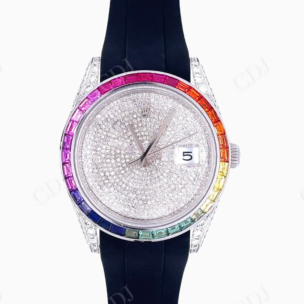 Custom Rainbow Bezel Rolex Moissanite Watch customdiamjewel
