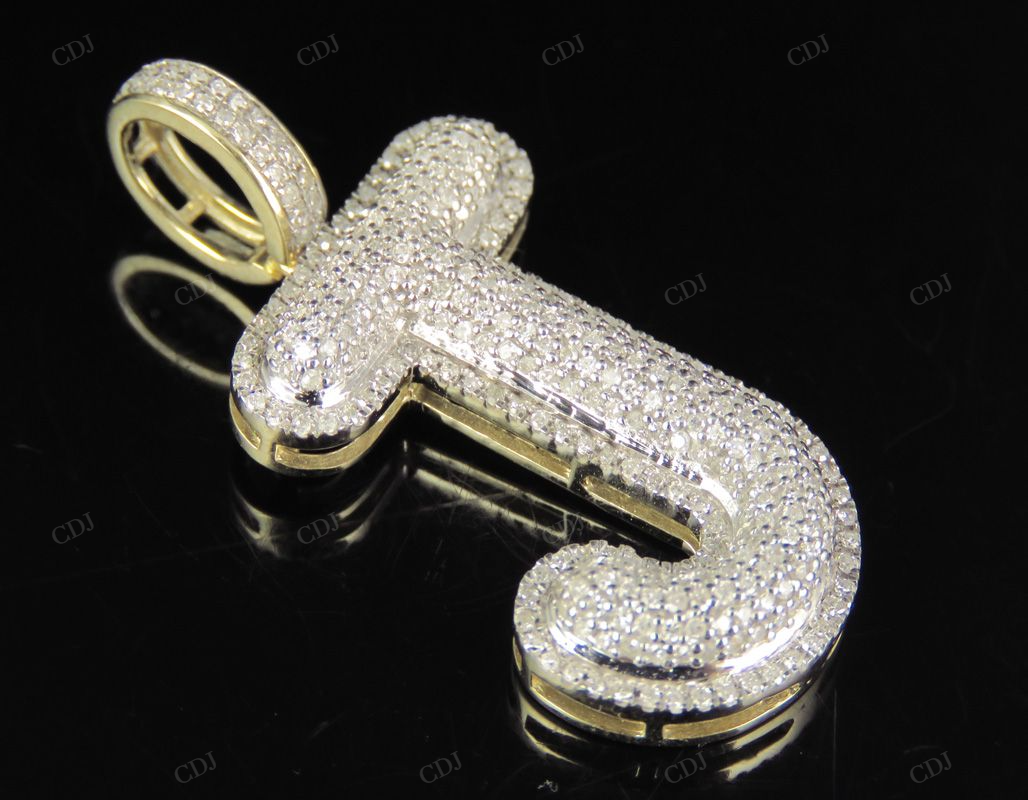 1.4" 0.75 CTW 10K Gold Natural Diamond J Letter Pendant CustomDiamJewel