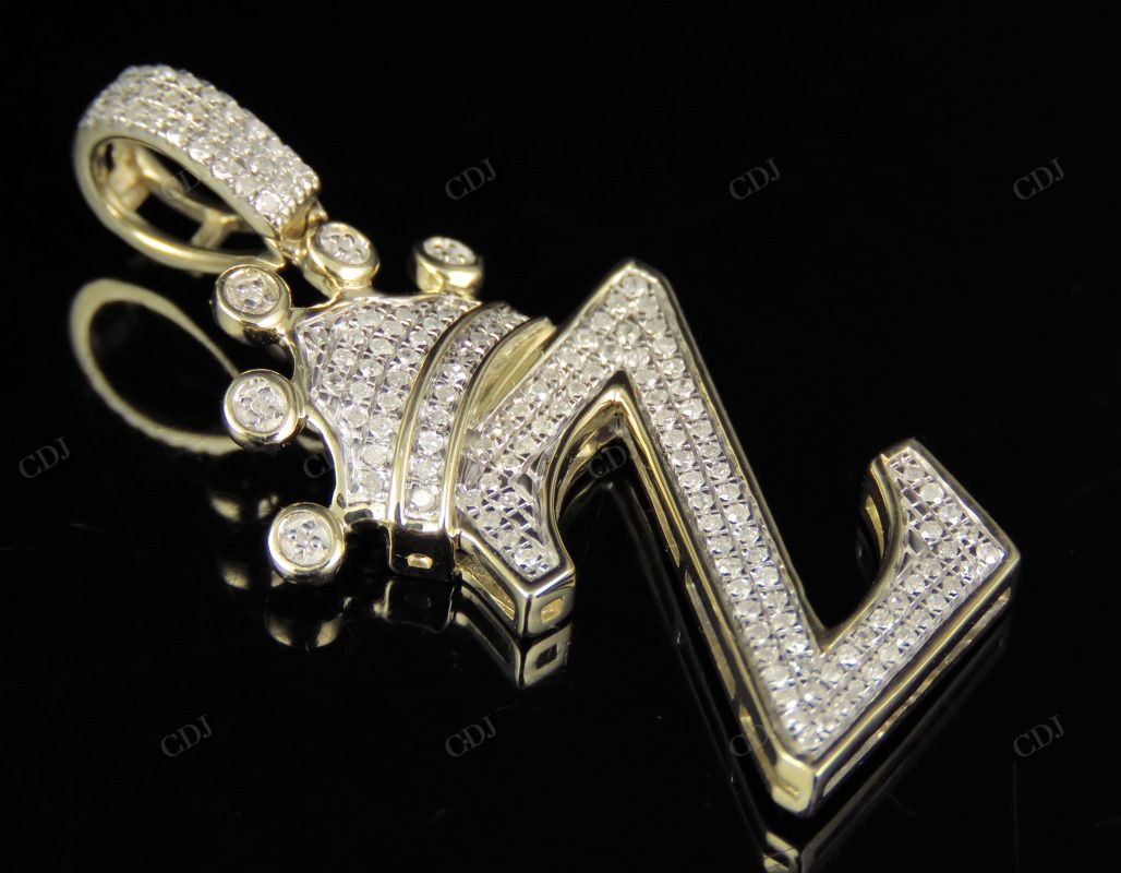 Personalized Crown Initial Letter 'Z' Diamond Solid Gold Pendant CustomDiamJewel
