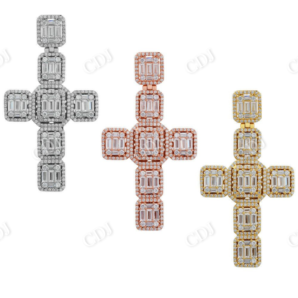 Round And Baguette Diamond Cross Pendant  customdiamjewel   