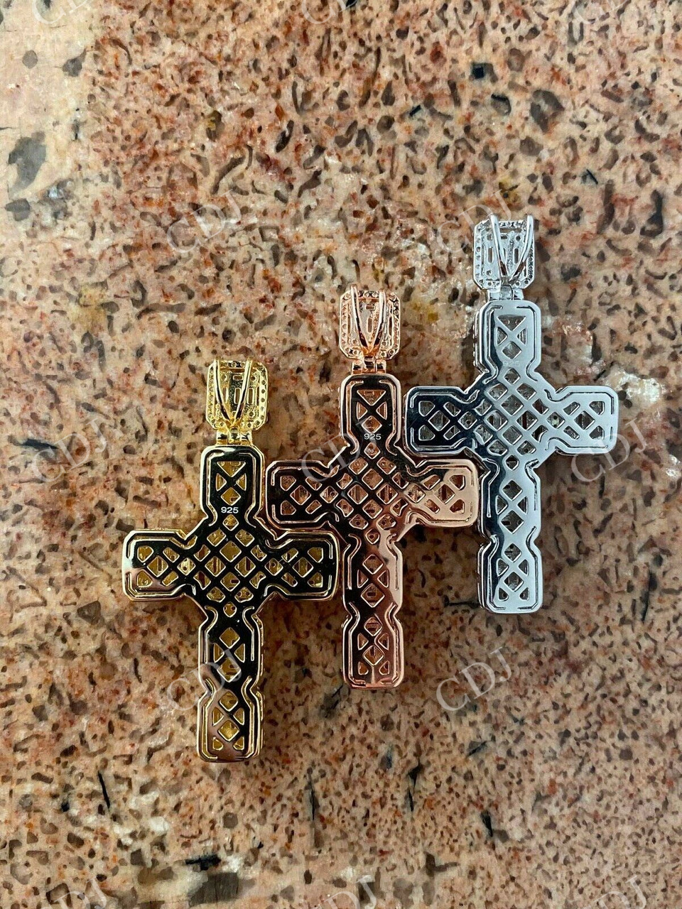Round And Baguette Diamond Cross Pendant  customdiamjewel   