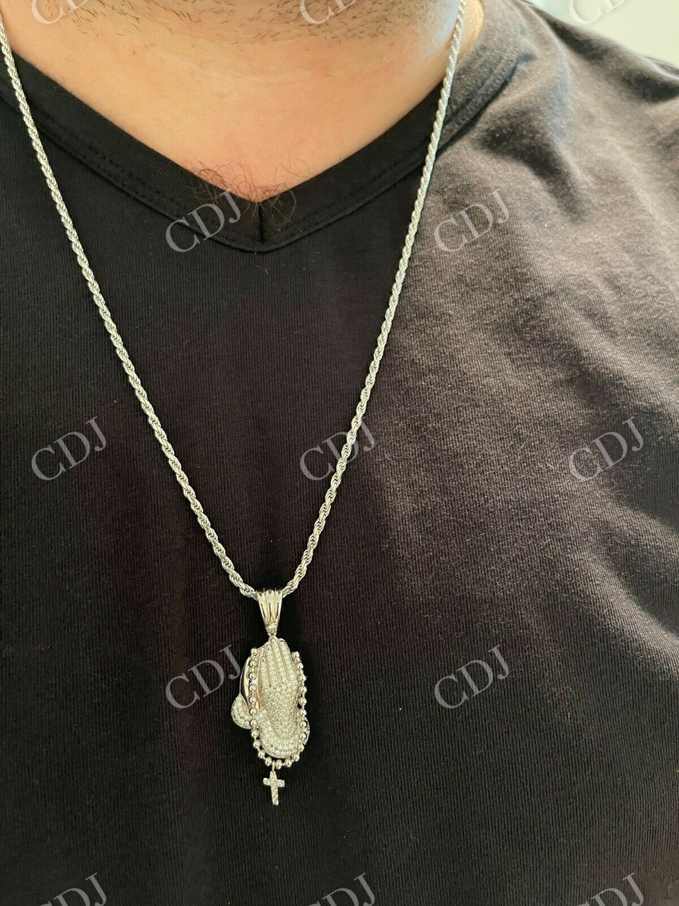 Praying Hands With Cross Pendant Necklace  customdiamjewel   