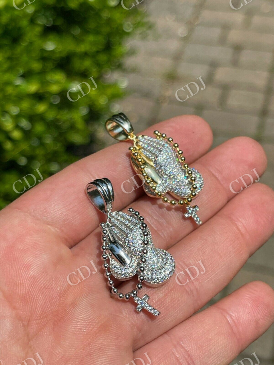 Praying Hands With Cross Pendant Necklace  customdiamjewel   