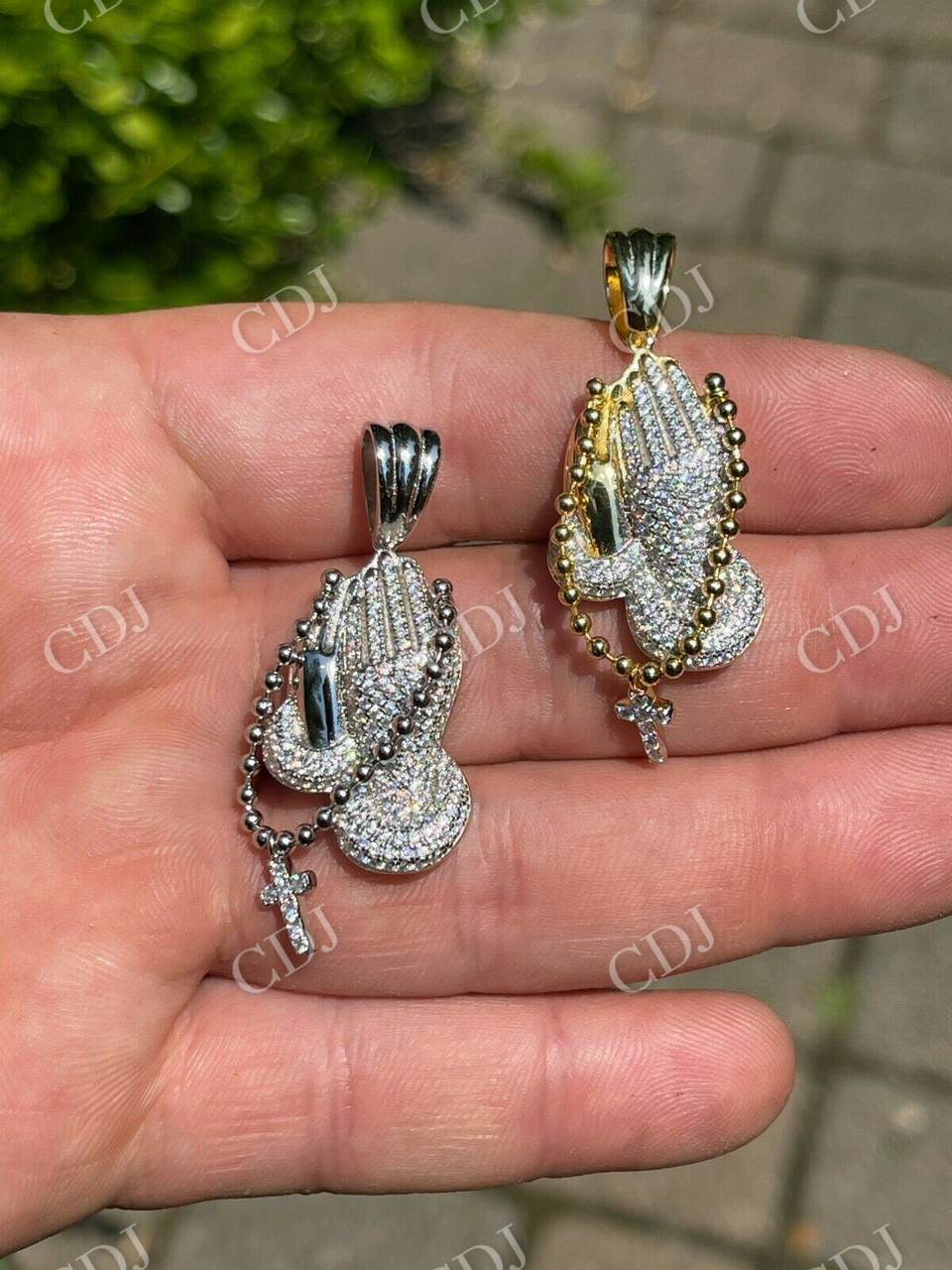 Praying Hands With Cross Pendant Necklace  customdiamjewel   