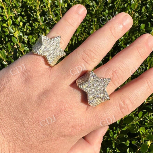 14k Gold Iced Out Baguette Star Ring  customdiamjewel   