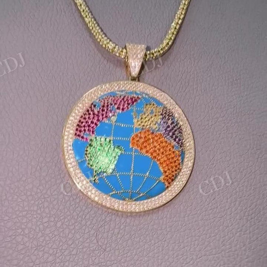 14K Yellow Gold Map Diamonds Pendant hip hop jewelry CustomDiamJewel   