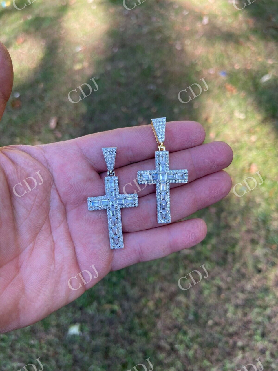 Baguette Diamond Tennis Cross Pendant  customdiamjewel   