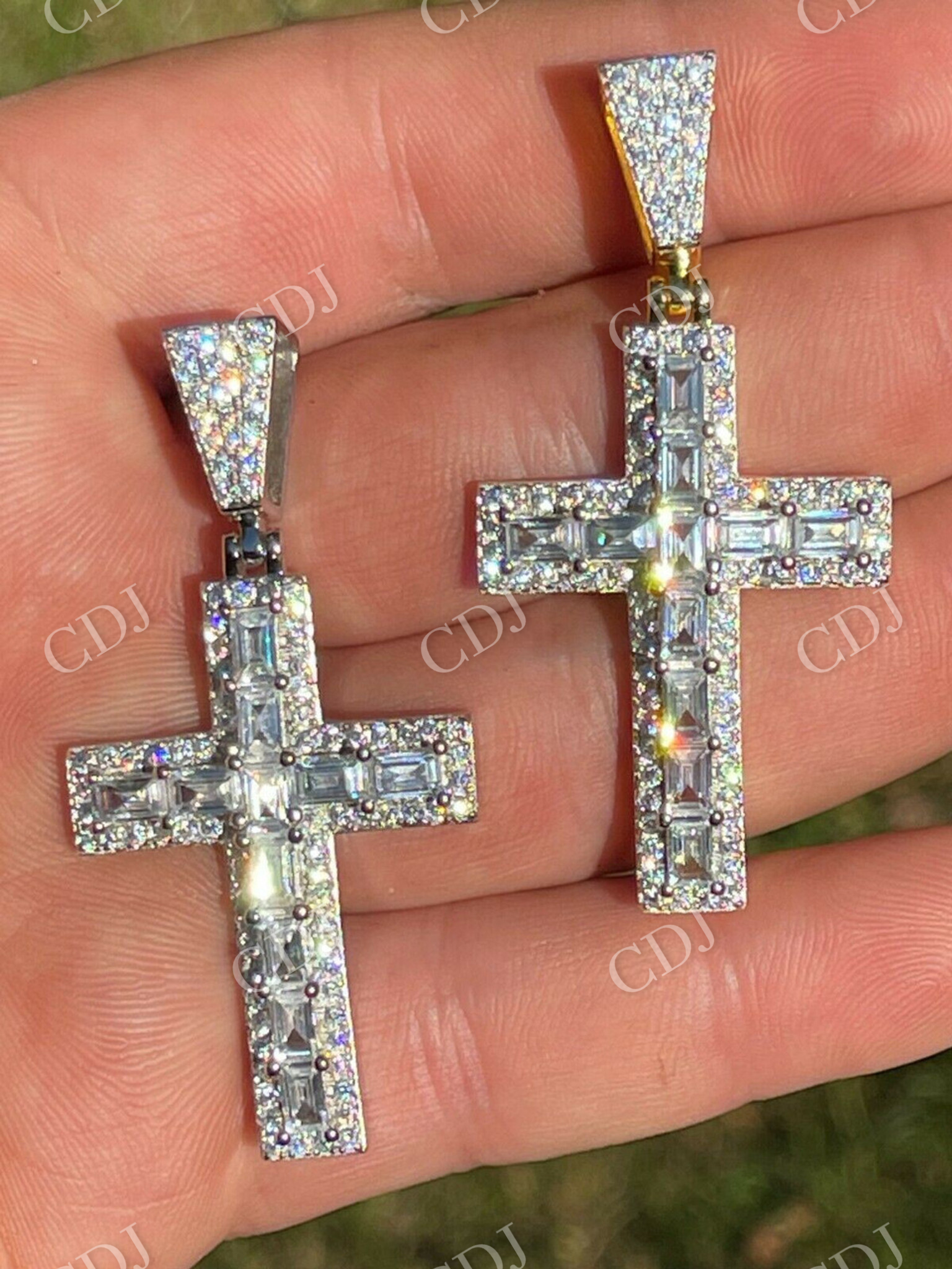 Baguette Diamond Tennis Cross Pendant  customdiamjewel   