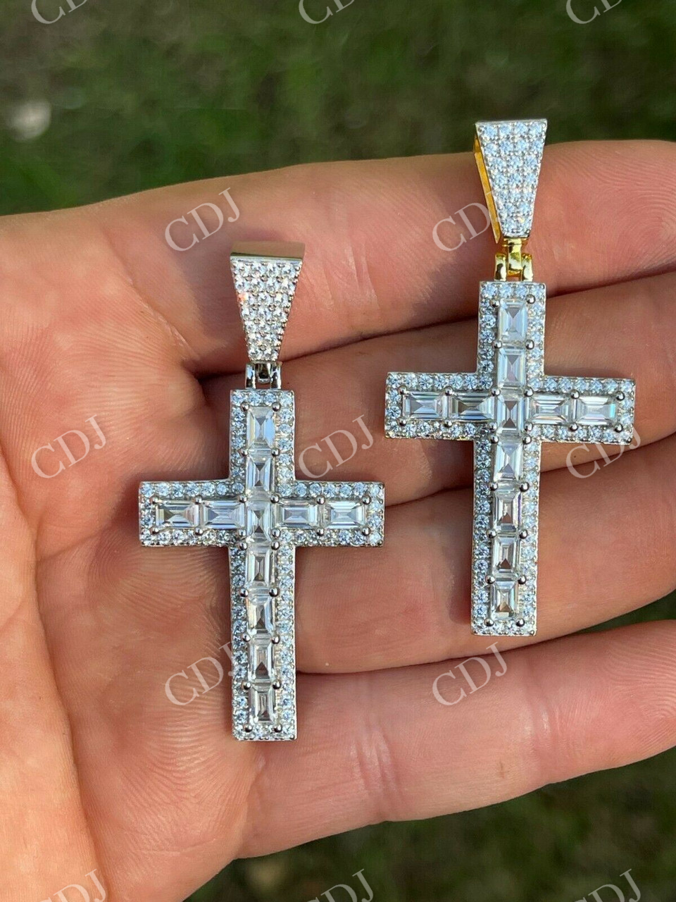 Baguette Diamond Tennis Cross Pendant  customdiamjewel   