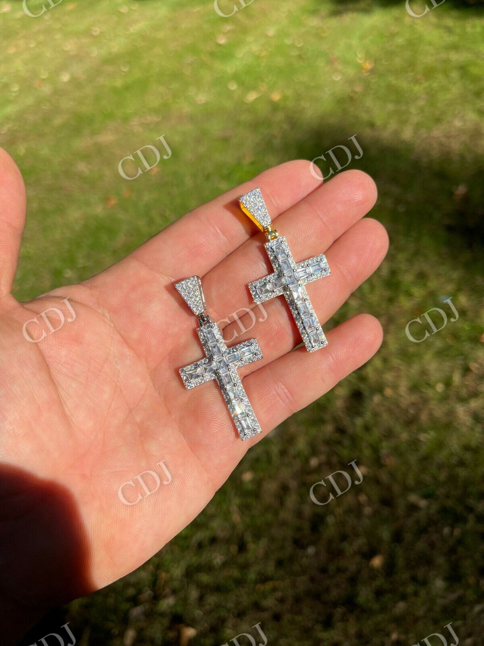 Baguette Diamond Tennis Cross Pendant  customdiamjewel   