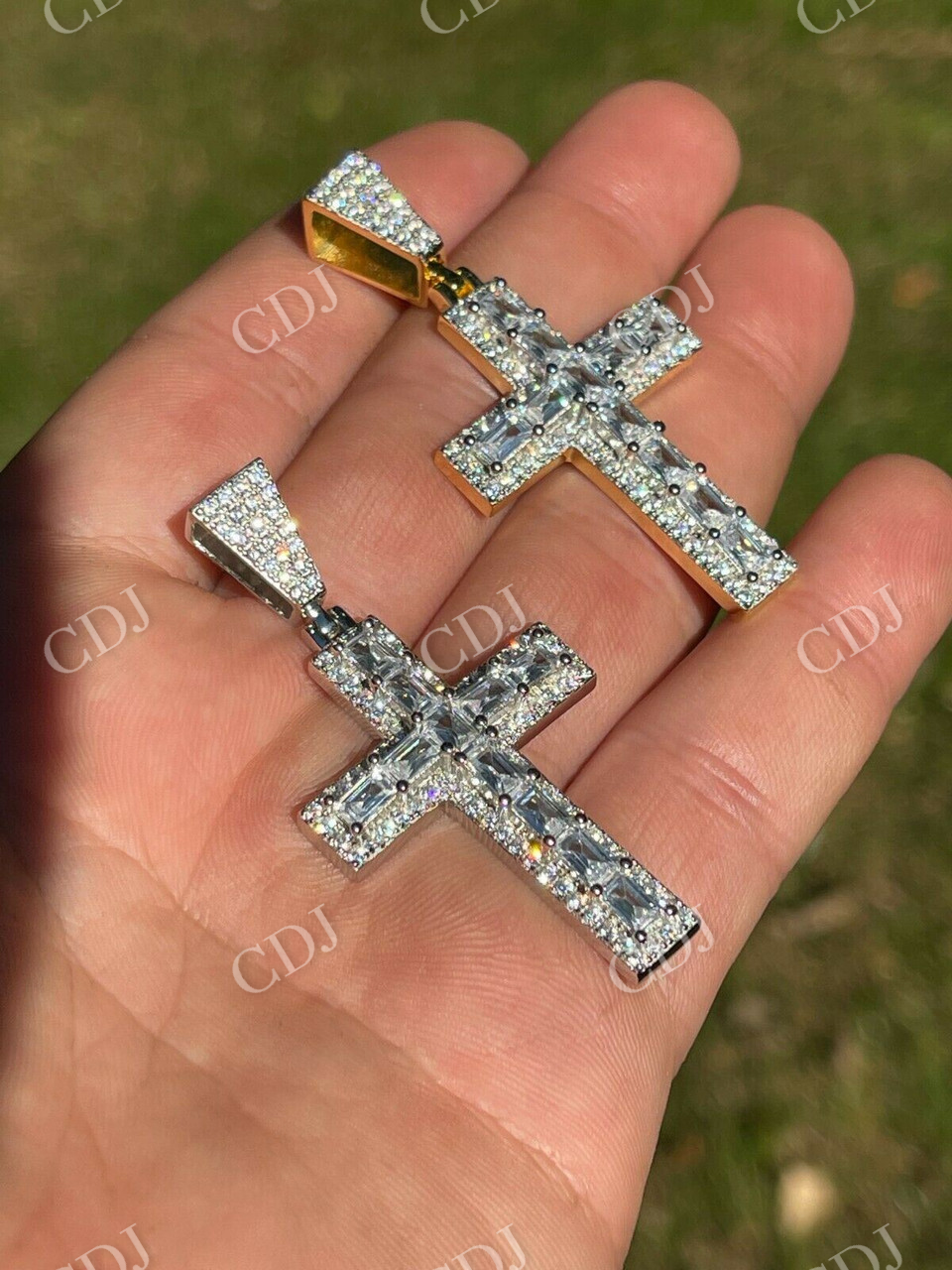 Baguette Diamond Tennis Cross Pendant  customdiamjewel   