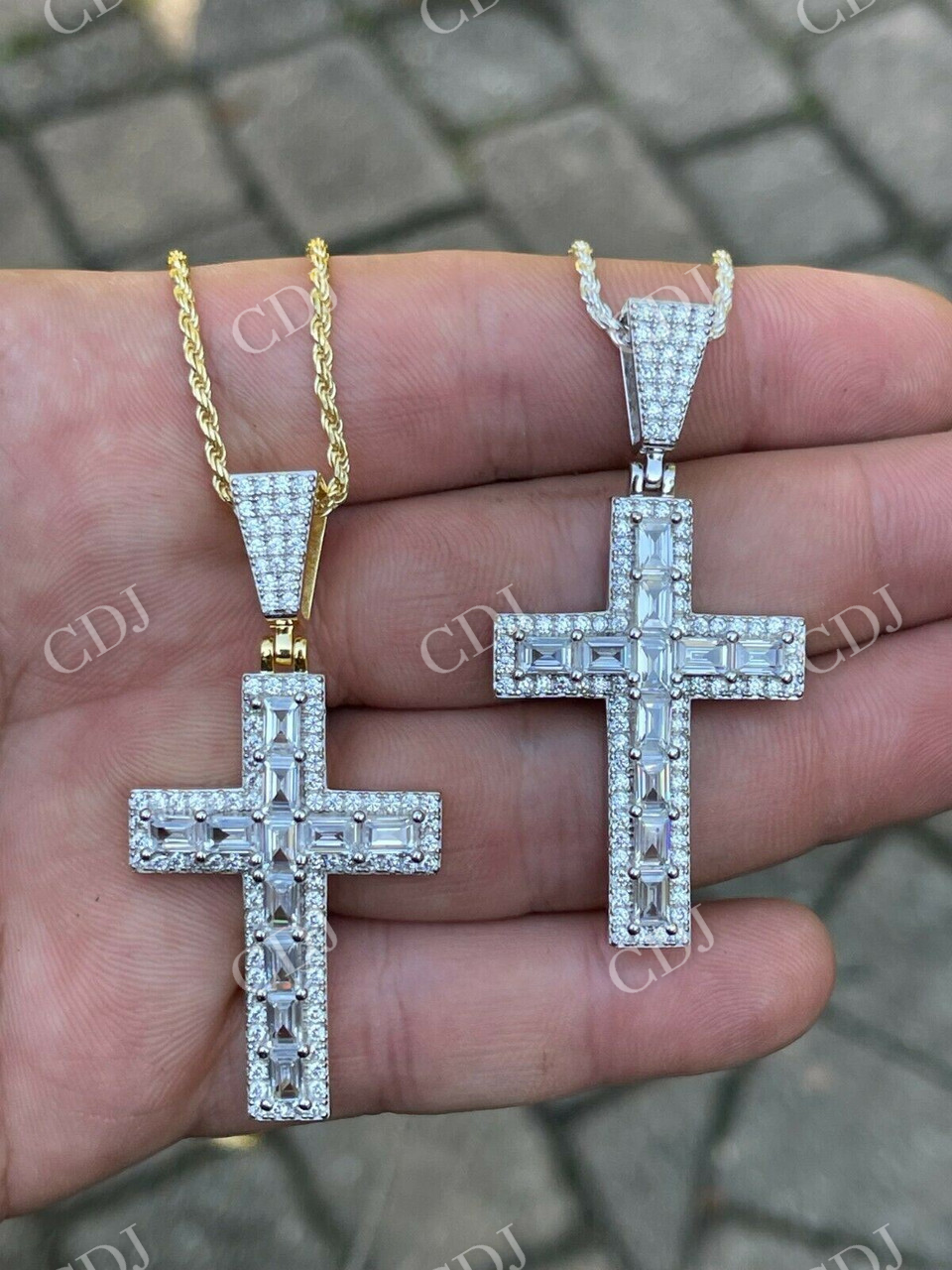 Baguette Diamond Tennis Cross Pendant  customdiamjewel   