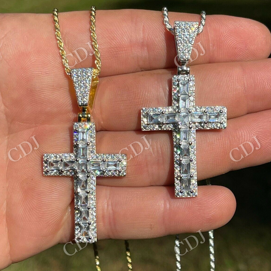 Baguette Diamond Tennis Cross Pendant  customdiamjewel   