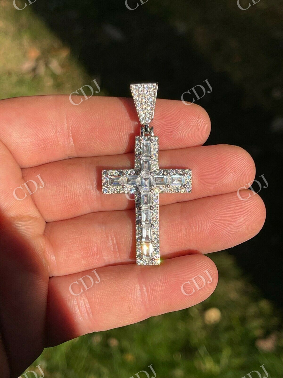 Baguette Diamond Tennis Cross Pendant  customdiamjewel   