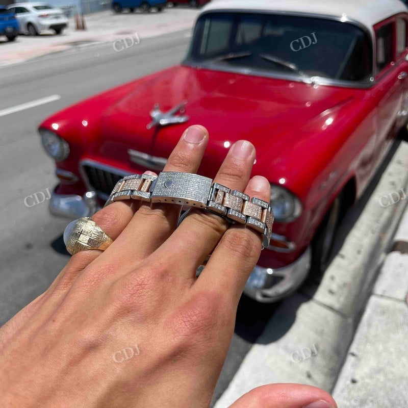 Iced Out 36mm Rainbow Dial Oyster Belt Rolex Watch customdiamjewel