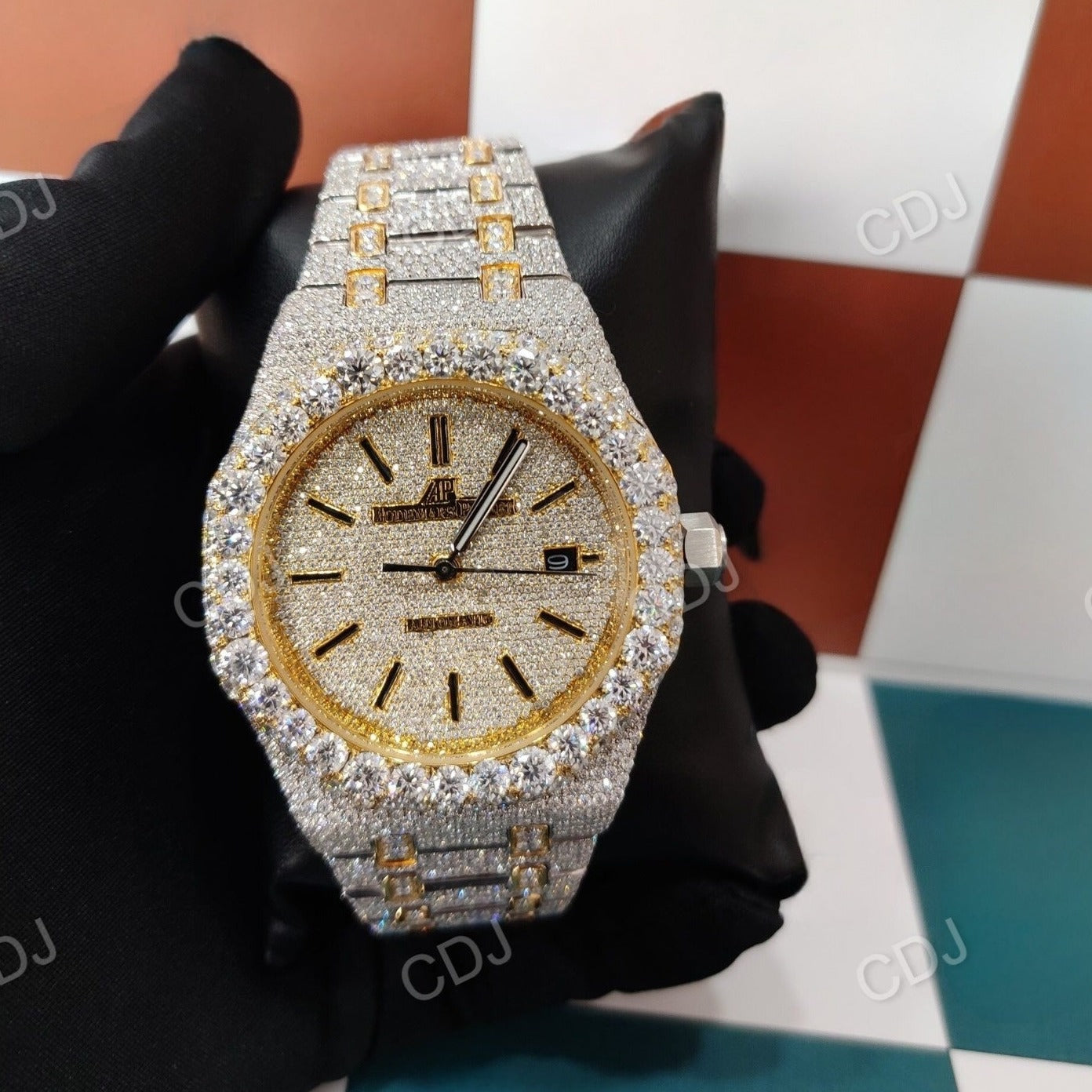 Yellow White Fully Ice Out Automatic Movement Moissanite Diamond Watch customdiamjewel