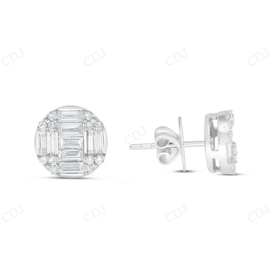 Baguette And Round Moissanite Diamond Stud Earrings Stud earrings CustomDiamJewel