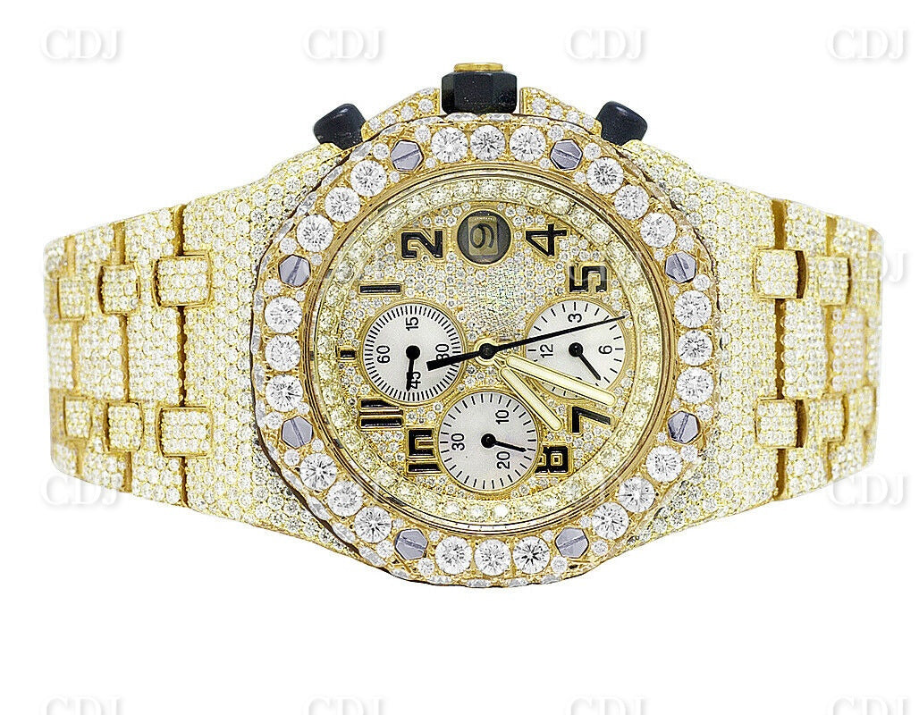 AP Real Diamond Watch For Men 42MM Yellow Gold Plated Diamond Watch Hip Hop Watch 39.5 CTW (Approx)