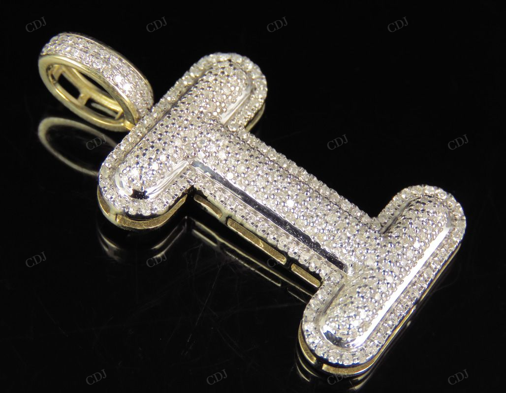 1.5" 0.75 CTW 10K Gold Natural Diamond Initial I Letter Pendant CustomDiamJewel