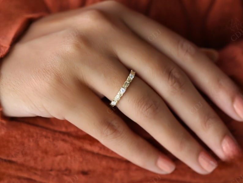 Filigree Style Art Deco 0.49CTW Round Cut Lab Grown Diamond Wedding Band For Women  customdiamjewel   