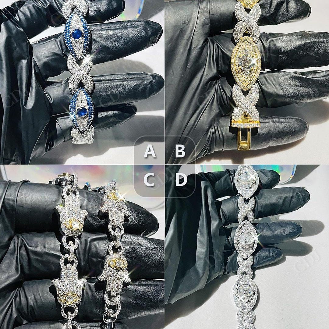 Two Tone Evile Eye Chain Link Bracelet hip hop jewelry CustomDiamJewel   