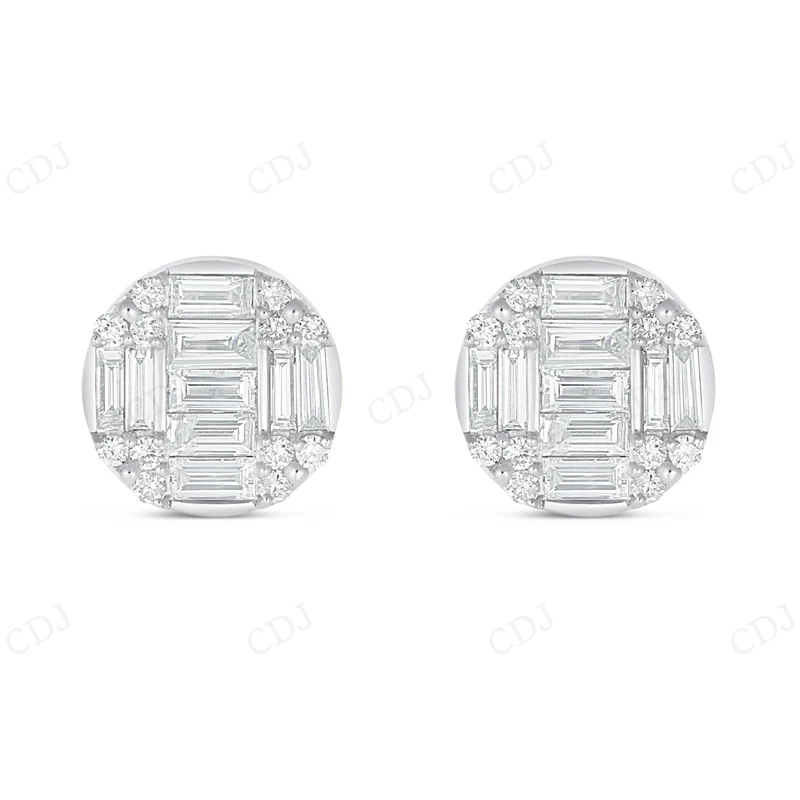 Baguette And Round Moissanite Diamond Stud Earrings Stud earrings CustomDiamJewel
