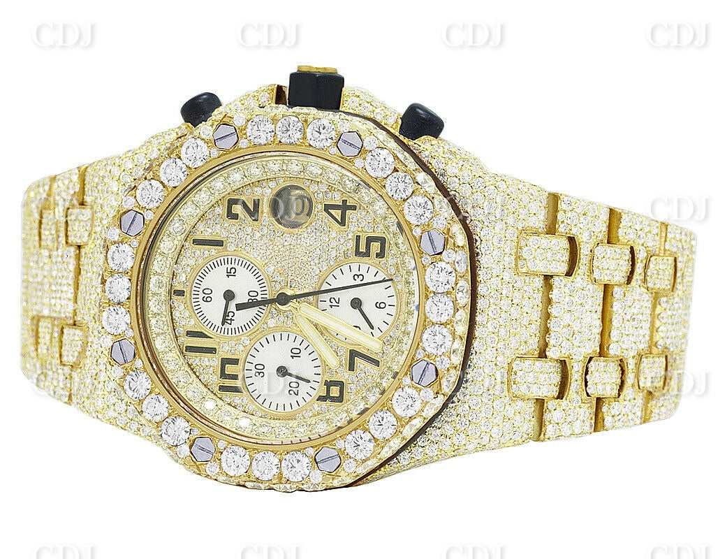 AP Real Diamond Watch For Men 42MM Yellow Gold Plated Diamond Watch Hip Hop Watch 39.5 CTW (Approx)