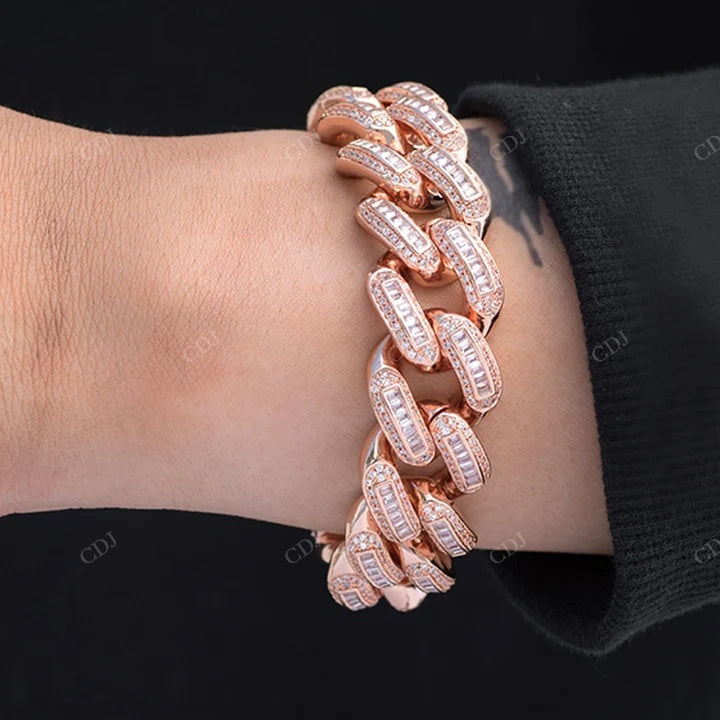 Full Ice Out Sterling Silver Rose Gold Plated Cuban Link Bracelet hip hop jewelry CustomDiamJewel