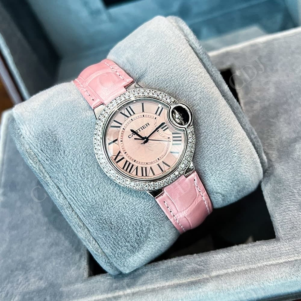 Cartier Pink Dial Custom Diamond Watch For Women customdiamjewel