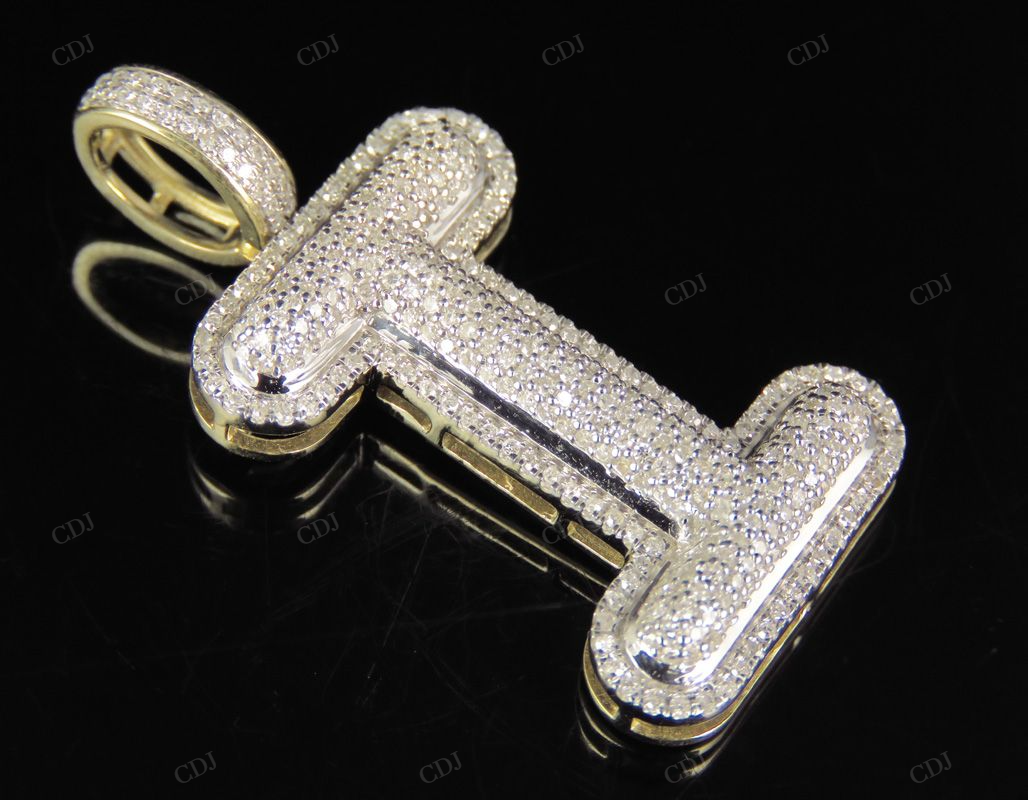 1.5" 0.75 CTW 10K Gold Natural Diamond Initial I Letter Pendant CustomDiamJewel